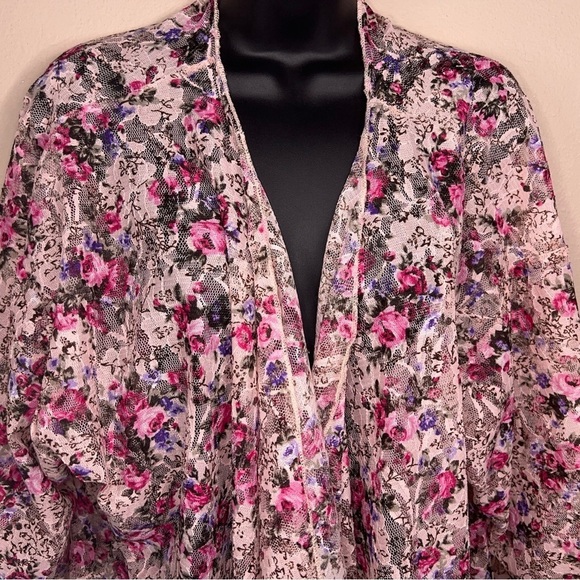 LARGE LULAROE PINK FLORAL LACE SHRUG FLOWY OPEN FRONT - Picture 7 of 11